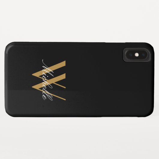 Coques Case-Mate iPhone Élégant Monogram Black Gold Simple Nom Script (Dos (Horizontal))