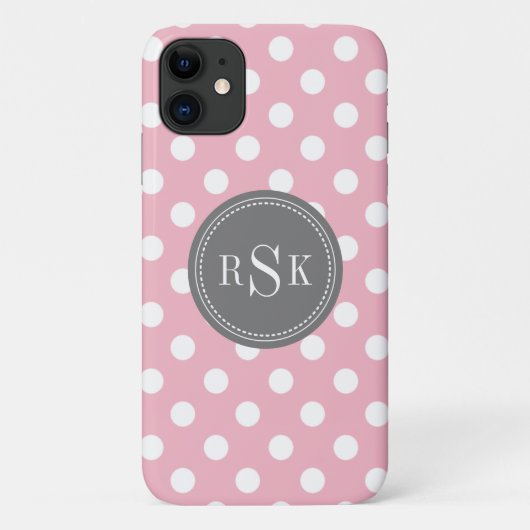Coques Case-Mate iPhone Élégant Monogram Trio Pois rose (Dos)