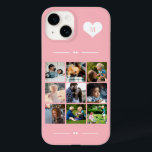 Coque Pour iPhone 14 Élégant monogramme 9 photo collage<br><div class="desc">Ajoutez neuf images famille,  enfants,  animaux domestiques ou meilleures amies et créez votre propre étui photo-collage avec votre nom monogramme initial dans un coeur blanc sur un arrière - plan rose clair.                  Facile à personnaliser avec vos images et votre lettre de carré personnalisées</div>