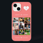 Coque Pour iPhone 14 Élégant monogramme 9 photo collage<br><div class="desc">Ajoutez neuf images famille,  enfants,  animaux domestiques ou meilleures amies et créez votre propre étui photo-collage avec votre nom monogramme initial dans un coeur blanc sur un arrière - plan rose corail féminin.                  Facile à personnaliser avec vos images et votre lettre de carré personnalisées</div>