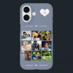 Coques iPhone 16 Élégant monogramme 9 photo collage bleu<br><div class="desc">Ajoutez neuf images famille,  enfants,  animaux de compagnie ou meilleures amies et créez votre propre étui photo collage téléphone avec votre nom monogramme initial dans un coeur blanc sur un arrière - plan bleu poussiéreux.                  Facile à personnaliser avec vos images et votre lettre de carré personnalisées</div>