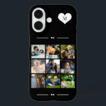 Coques iPhone 16 Élégant monogramme 9 photo collage noir<br><div class="desc">Ajoutez neuf images famille,  enfants,  animaux domestiques ou meilleures amies et créez votre propre étui photo-collage avec votre nom monogramme initial dans un coeur blanc sur un arrière - plan noir et blanc.                  Facile à personnaliser avec vos images et votre lettre de carré personnalisées</div>