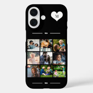Coques iPhone 16 Élégant monogramme 9 photo collage noir