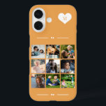 Coques iPhone 16 Élégant monogramme 9 photo collage orange<br><div class="desc">Ajoutez neuf images famille,  enfants,  animaux de compagnie ou meilleures amies et créez votre propre étui photo collage téléphone avec votre nom monogramme initial à l'intérieur d'un coeur blanc sur un arrière - plan orange.                  Facile à personnaliser avec vos images et votre lettre de carré personnalisées</div>