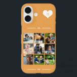 Coques iPhone 16 Élégant monogramme 9 photo collage orange<br><div class="desc">Ajoutez neuf images famille,  enfants,  animaux de compagnie ou meilleures amies et créez votre propre étui photo collage téléphone avec votre nom monogramme initial à l'intérieur d'un coeur blanc sur un arrière - plan orange.                  Facile à personnaliser avec vos images et votre lettre de carré personnalisées</div>