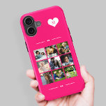 Coques iPhone 16 Élégant monogramme 9 photo collage rose chaud<br><div class="desc">Ajoutez neuf images famille,  enfants,  animaux de compagnie ou meilleures amies et créez votre propre étui photo collage téléphone avec votre nom monogramme initial à l'intérieur d'un coeur blanc sur un arrière - plan rose chaud.                  Facile à personnaliser avec vos images et votre lettre de carré personnalisées</div>
