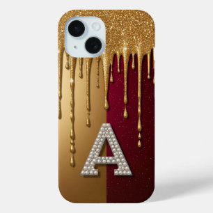 Coque Pour iPhone 15 💎 Élégant Monogramme A Pailleté Liquide qui Dégou