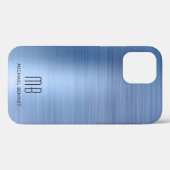 Coques Case-Mate iPhone Élégant Monogramme Bleu (Verso (horizontal))
