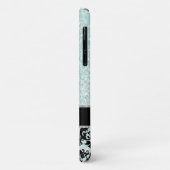 Coques Case-Mate iPhone Élégant Monogramme bleu de Bling Aqua Damask Vinta (Dos/Gauche)