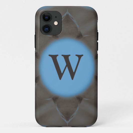 Coques Case-Mate iPhone Élégant monogramme bleu gris (Dos)