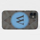 Coques Case-Mate iPhone Élégant monogramme bleu gris (Dos (Horizontal))