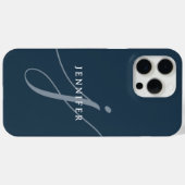 Coques Case-Mate iPhone Élégant Monogramme bleu marine Dusty (Verso (horizontal))