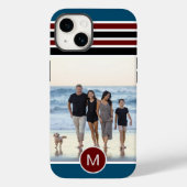 Coques Case-Mate iPhone Élégant Monogramme bleu rayé personnalisé Photo (Verso)