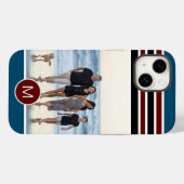 Coques Case-Mate iPhone Élégant Monogramme bleu rayé personnalisé Photo (Verso (horizontal))