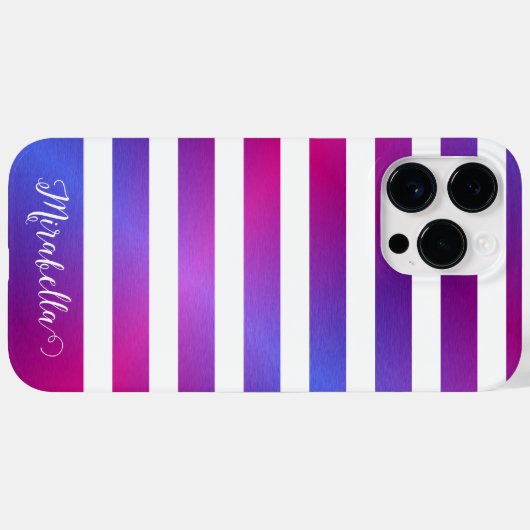 Coques Case-Mate iPhone Élégant Monogramme Bleu violet rose Blancs (Verso (horizontal))