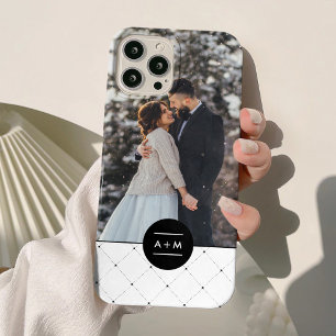 Coque iPhone 15 Mini Élégant monogramme circulaire