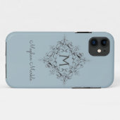 Coques Case-Mate iPhone Élégant Monogramme classique bleu Coque-Mate iPhon (Dos (Horizontal))
