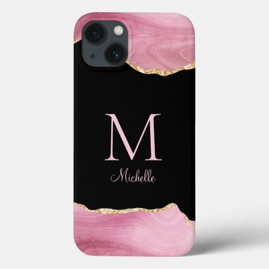 Coques Case-Mate iPhone Élégant Monogramme d'agate rose or (Verso)