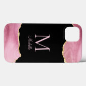 Coques Case-Mate iPhone Élégant Monogramme d'agate rose or (Verso (horizontal))