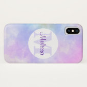 Coques Case-Mate iPhone Élégant Monogramme d'aquarelle bleu violet (Dos (Horizontal))