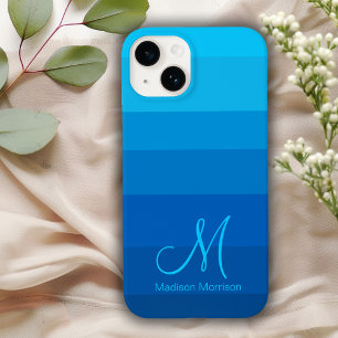 Coque Pour iPhone 14 Élégant Monogramme de bloc de couleur bleu dégradé