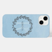Coques Case-Mate iPhone Élégant monogramme de couronne | Bleu (Verso (horizontal))