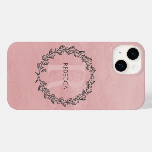 Coques Case-Mate iPhone Élégant monogramme de couronne | Rose (Verso (horizontal))