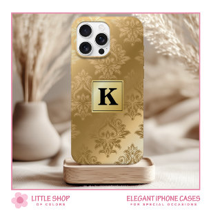 Coque Pour iPhone 15 Élégant monogramme de Damas d'or