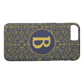 Coques Case-Mate iPhone Élégant Monogramme de Filigree Bleu & Or (Dos (Horizontal))