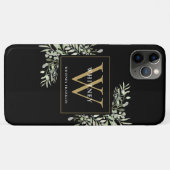 Coques Case-Mate iPhone Élégant Monogramme de la végétation moderne Noir O (Dos (Horizontal))