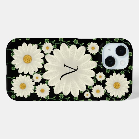 Coques Case-Mate iPhone Élégant monogramme de marguerite florale (Verso (horizontal))