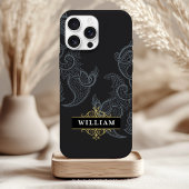 Coques Case-Mate iPhone Élégant monogramme de Paisley noir doré