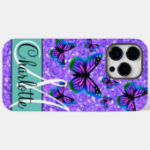 Coques Case-Mate iPhone Élégant monogramme de papillons à parties scintill (Verso (horizontal))