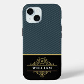 Coques Case-Mate iPhone Élégant Monogramme d'or noir Gris Pinstripe (Verso)