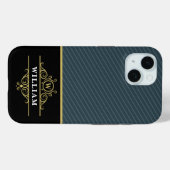 Coques Case-Mate iPhone Élégant Monogramme d'or noir Gris Pinstripe (Verso (horizontal))