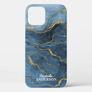 Case-Mate iPhone Case Élégant Monogramme en marbre marbre bleu marine