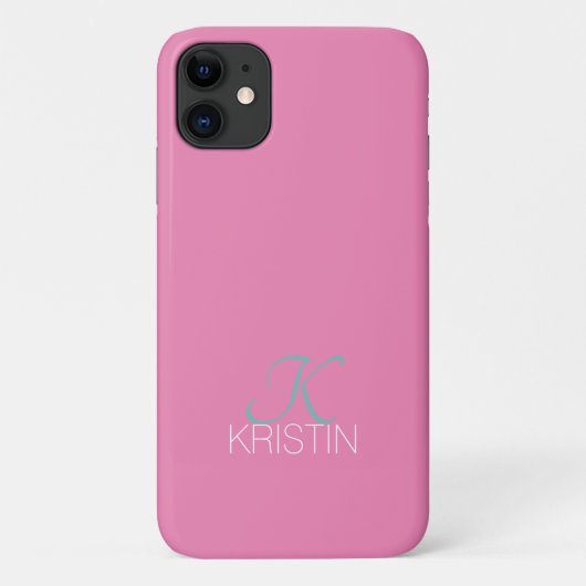 Coques Case-Mate iPhone Élégant Monogramme et nom de script Turquoise, ros (Dos)