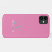 Coques Case-Mate iPhone Élégant Monogramme et nom de script Turquoise, ros (Dos (Horizontal))
