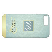 Coques Case-Mate iPhone Élégant Monogramme Faux Or Turquoise Damas Floral (Dos (Horizontal))
