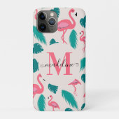 Coques Case-Mate iPhone Élégant Monogramme Feuille Tropical Flamant rose r (Dos)