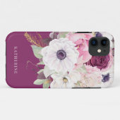 Coques Case-Mate iPhone Élégant Monogramme floral Bourgogne (Dos (Horizontal))