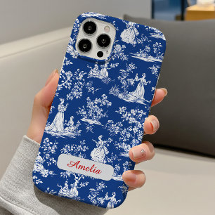 Coques iPhone 16 Pro Élégant monogramme floral chinoiserie toile bleue
