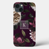 Coques Case-Mate iPhone Élégant Monogramme floral foncé (Verso)