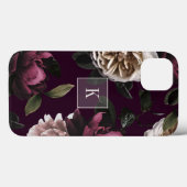 Coques Case-Mate iPhone Élégant Monogramme floral foncé (Verso (horizontal))