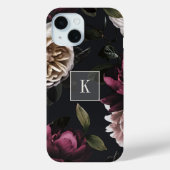 Coques Case-Mate iPhone Élégant Monogramme floral foncé (Verso)