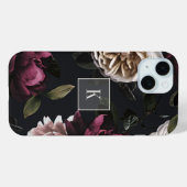 Coques Case-Mate iPhone Élégant Monogramme floral foncé (Verso (horizontal))