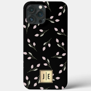 Case-Mate iPhone Case Élégant Monogramme floral noir et or brillant