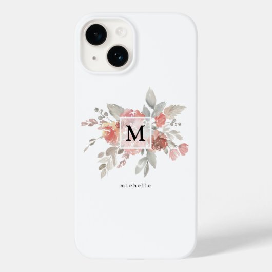 Coques Case-Mate iPhone Élégant Monogramme floral rose pâle (Verso)