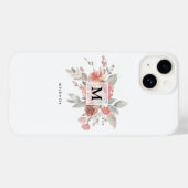 Coques Case-Mate iPhone Élégant Monogramme floral rose pâle (Verso (horizontal))