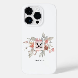 Coque Pour iPhone 14 Pro Élégant Monogramme floral rose pâle